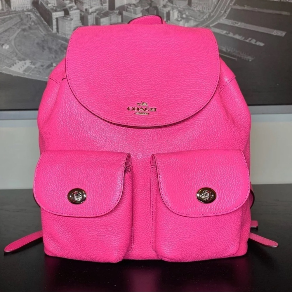 EUC! Bright Fuchsia COACH 37410 BILLIE BACKPACK IN PEBBLE LEATHER